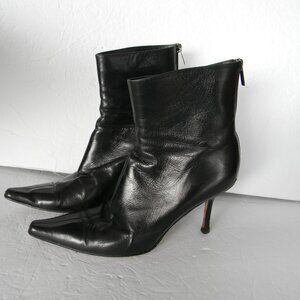 JIMMY CHOO BLACK GLOSSY LEATHER POINTY TOE STILETTO HEEL ANKLE BOOTS SZ 40